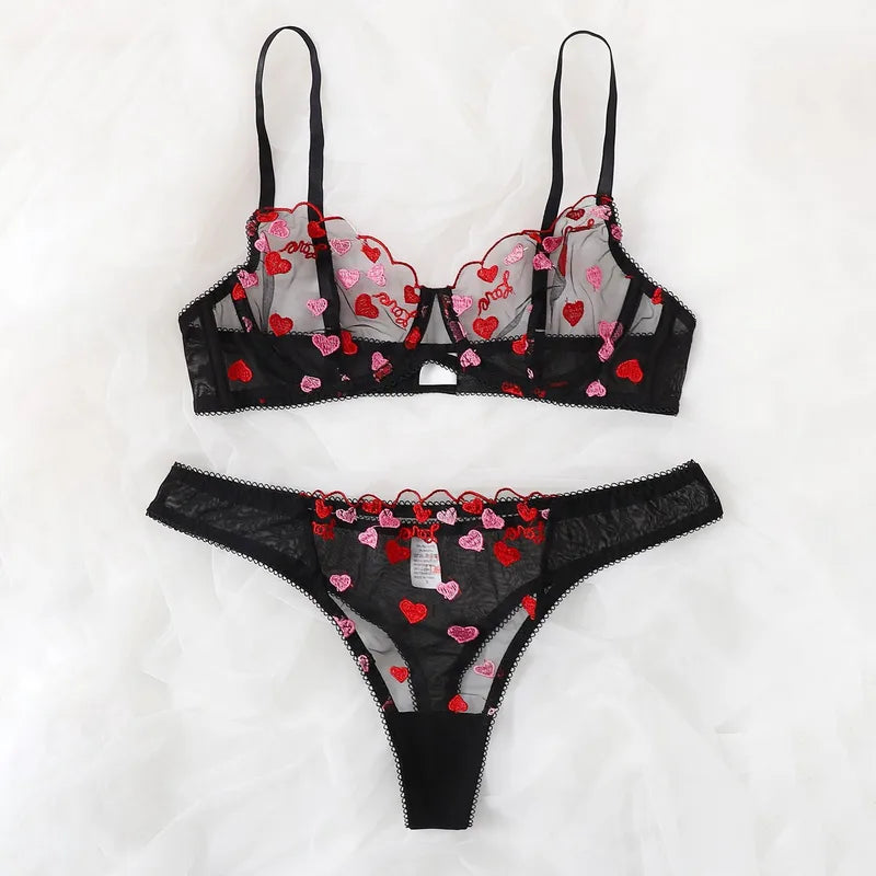 Ensemble Lingerie Sexy Broderie Lettre Nylon