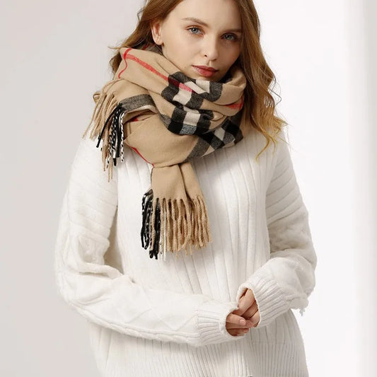 Foulard Châle Plaid Camel Imitation Cachemire