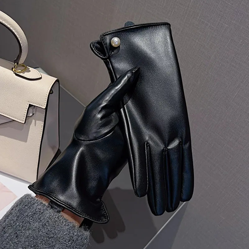 Gants Cuir Synthétique Double Polaire Perle