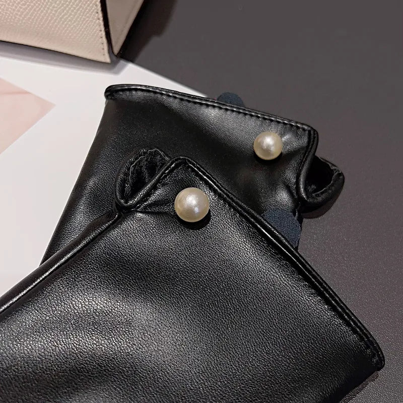 Gants Cuir Synthétique Double Polaire Perle