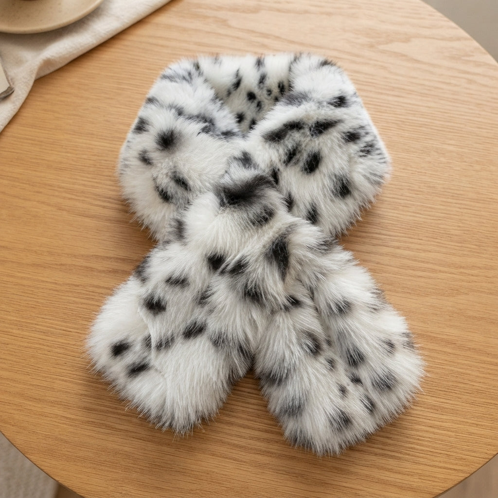 Foulard Peluche Imprimé Léopard Hiver