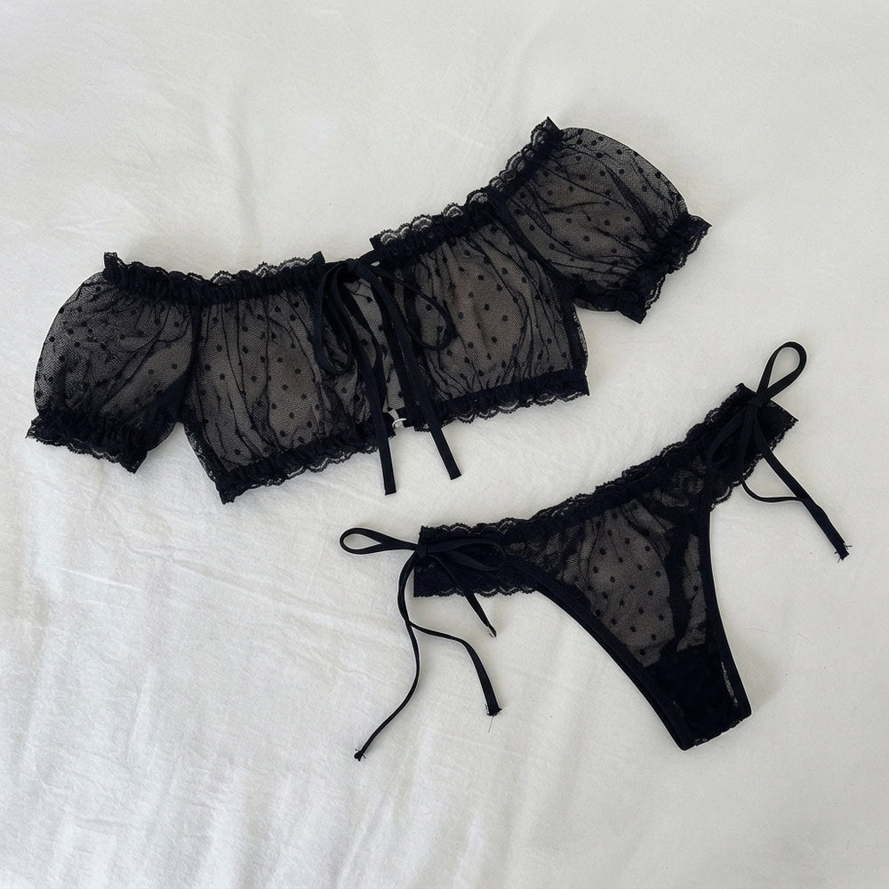Ensemble Lingerie Pois Sans Bretelles Dentelle