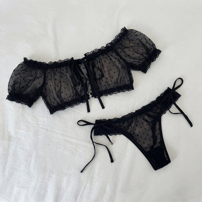Ensemble Lingerie Pois Sans Bretelles Dentelle