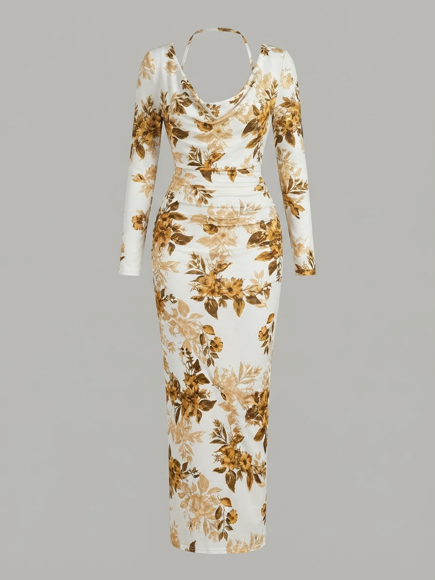 Robe Maxi Imprimée Col Carré