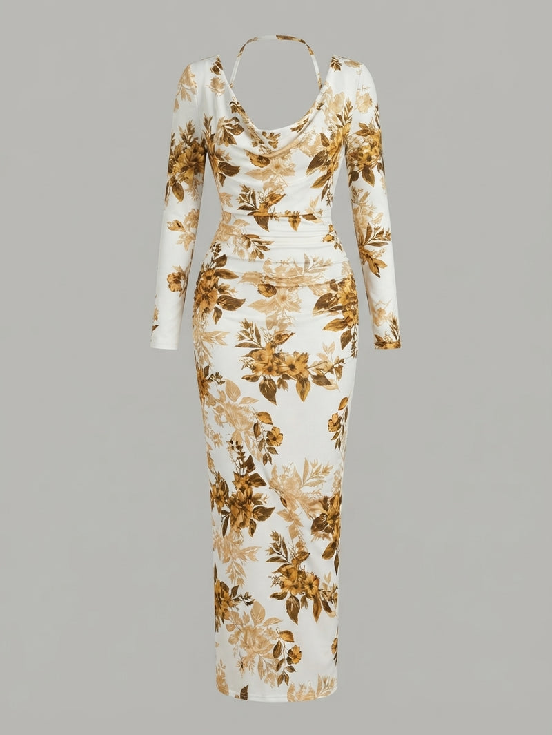 Robe Maxi Imprimée Col Carré