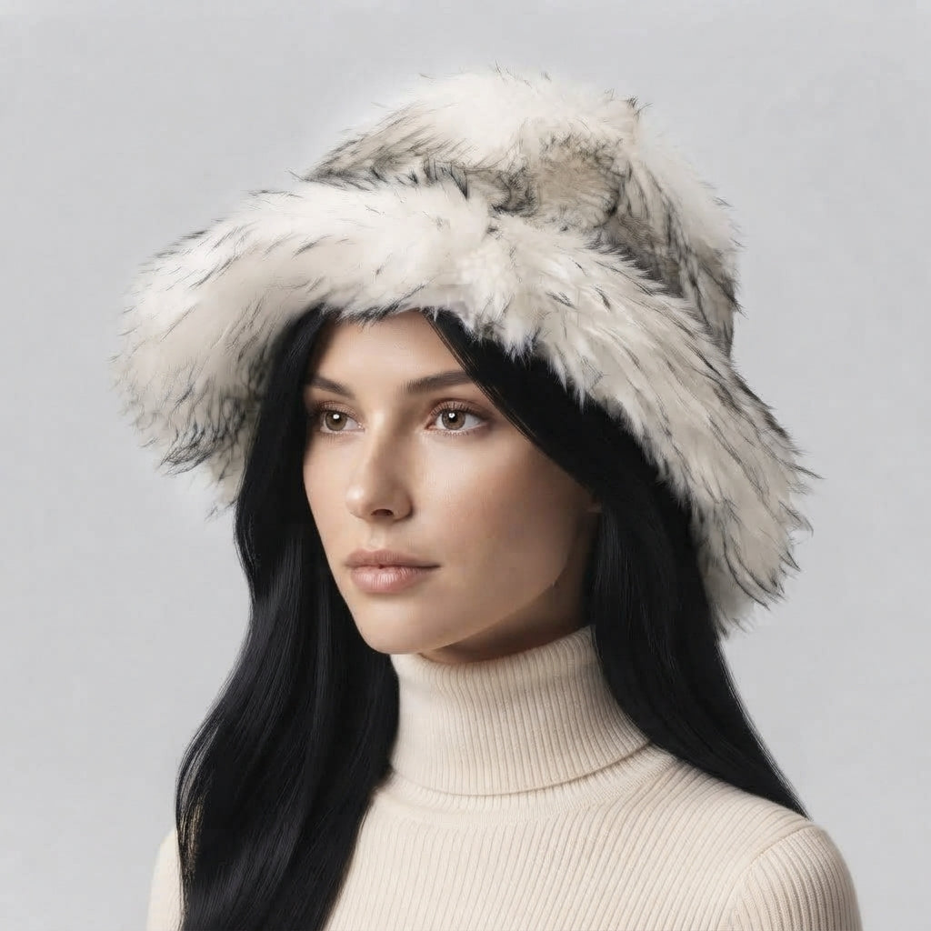 Chapeau Canotier Fausse Fourrure Bicolore