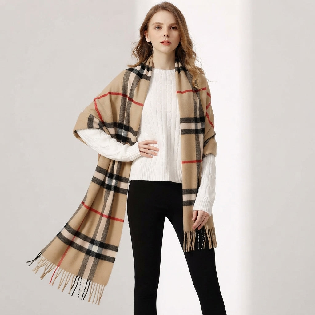 Foulard Châle Plaid Camel Imitation Cachemire