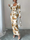 Robe Maxi Imprimée Col Carré