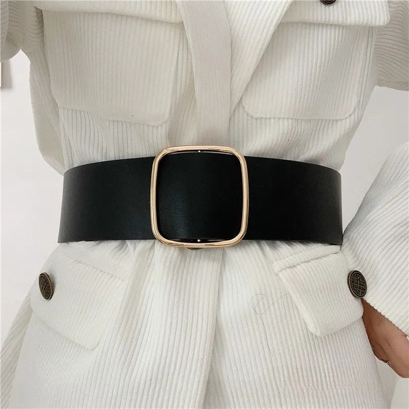 Ceinture Large Faux Cuir Boucle Alliage